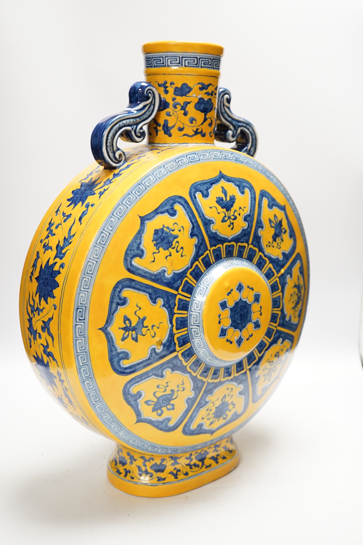 A large Chinese yellow ground moonflask, 49cm high